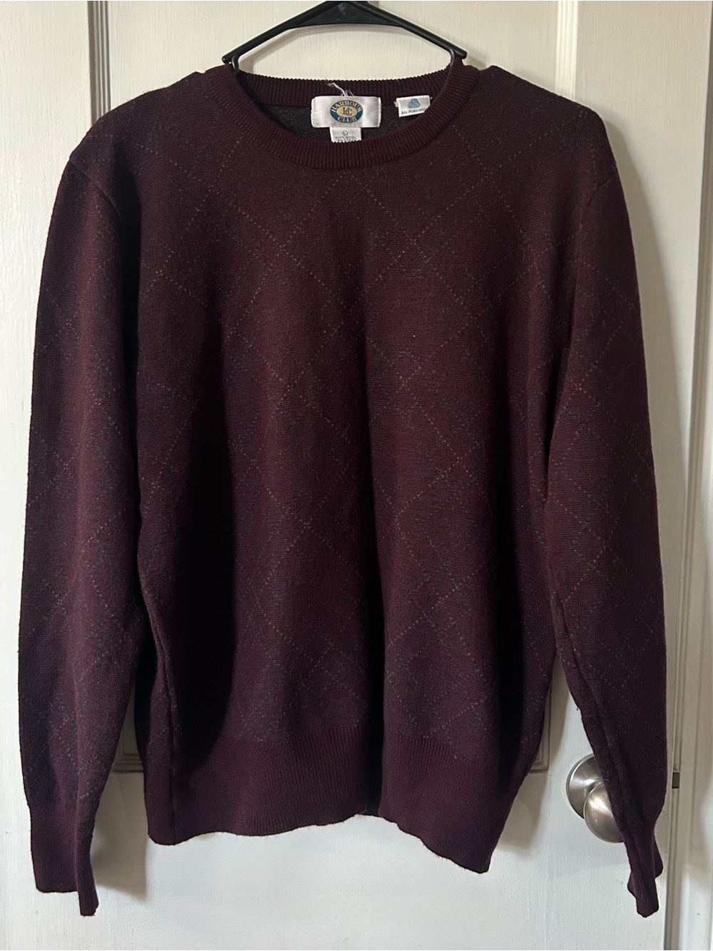 Vintage 100% Wool Harbour Club Men's Burgundy Crewneck Sweater